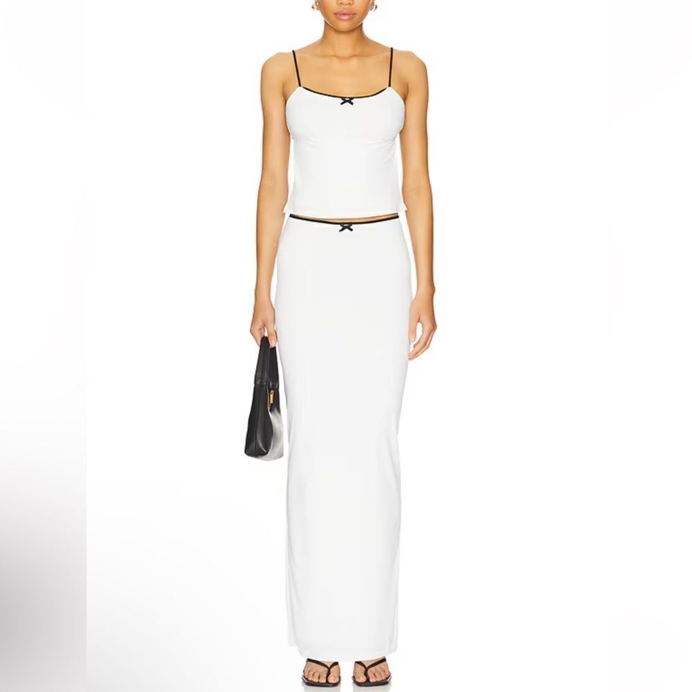 NWT More To Come Koral Maxi Skirt Set White navy backless top dress Revolve XL